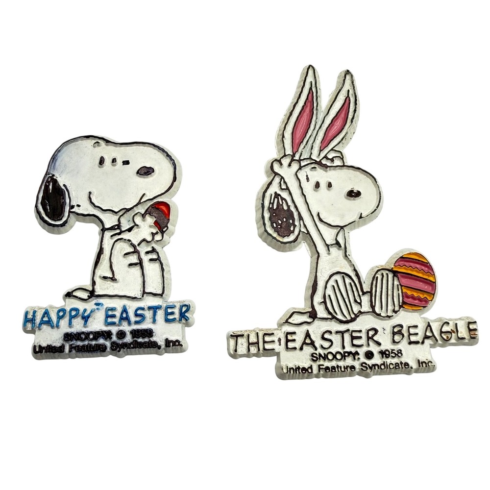 Vintage Snoopy Peanuts Easter Magnets Set Happy Easter Beagle 1958 3D Rubber